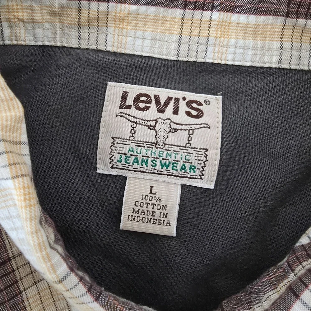 Levis Western Shirt Mens Large Yellow Plaid Pearl Snap‎ Cowboy Rodeo Vaquero